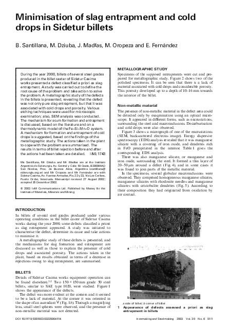 (PDF) Minimisation of slag entrapment and cold drops in Sidetur billets