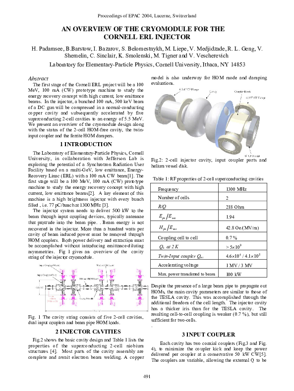 (PDF) An overview of the cryomodule for the Cornell ERL injector