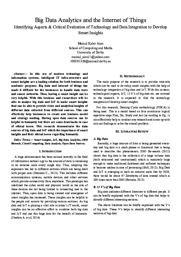 (PDF) Big Data Analytics and the Internet of Things Identifying Aspects ...