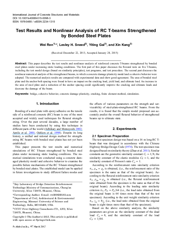 (PDF) Test Results and Nonlinear Analysis of RC T-beams Strengthened by ...