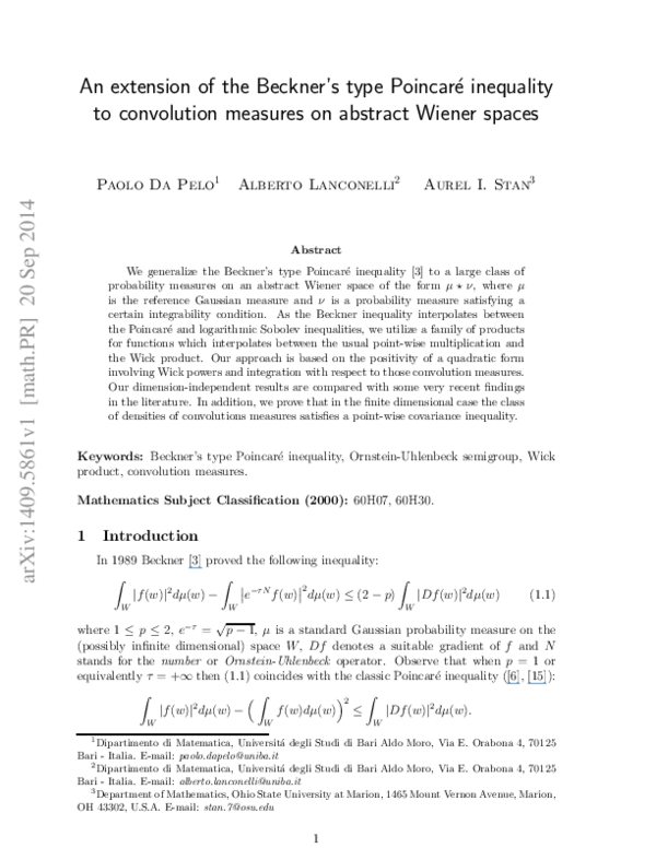 (PDF) An extension of the Beckner's type Poincar 'e inequality to ...