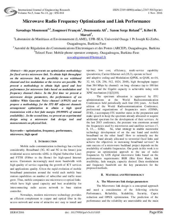 Pdf Microwave Radio Frequency Optimization And Link Performance Pdf