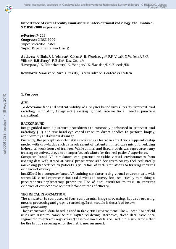 (PDF) Importance of Virtual Reality Simulators In Interventional