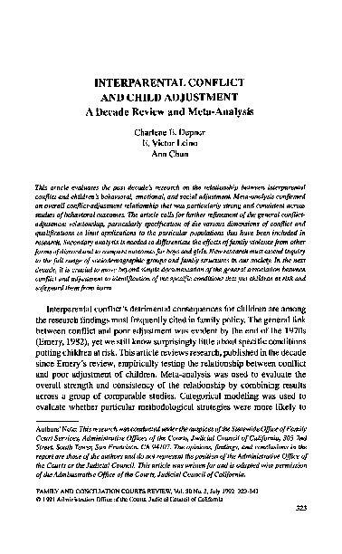 (PDF) INTERPARENTAL CONFLICT AND CHILD ADJUSTMENT: A Decade Review and ...
