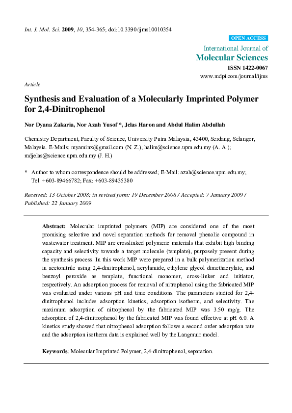 (PDF) Synthesis and evaluation of molecularly imprinted polymers for ...