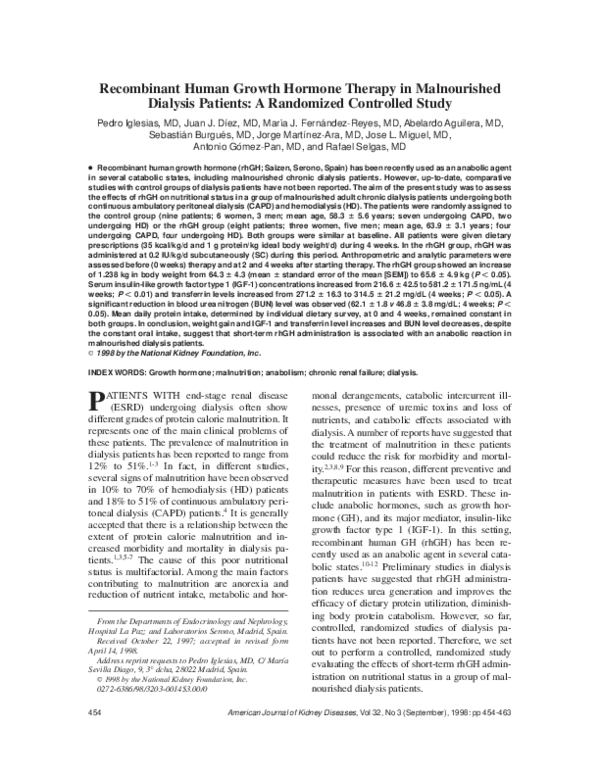 (PDF) Recombinant human growth hormone therapy in malnourished dialysis ...