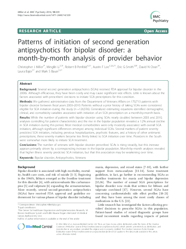 Patterns of initiation of second generation antipsychotics for bipolar ...