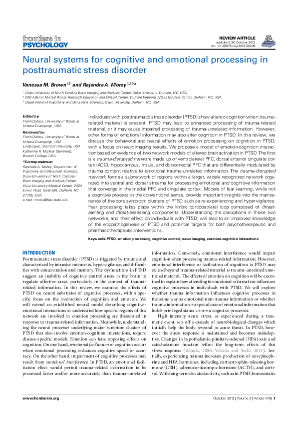 (PDF) Neural Systems for Cognitive and Emotional Processing in ...