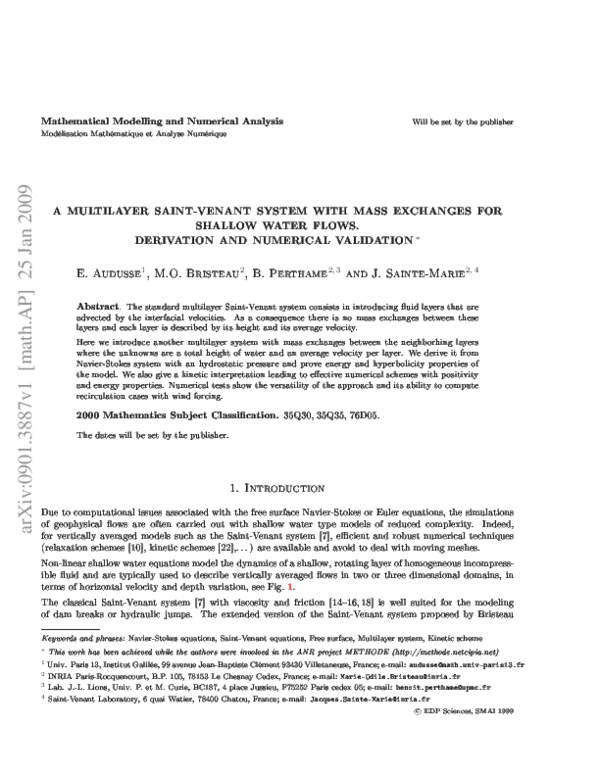 (PDF) A multilayer Saint-Venant system with mass exchanges for shallow ...