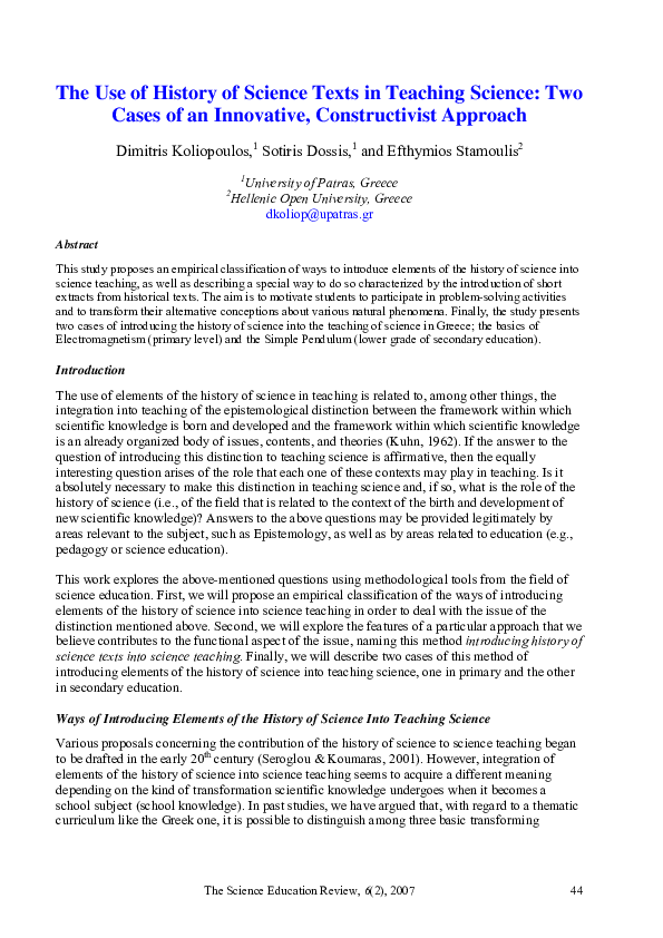 (PDF) The Use of History of Science Texts In Teaching Science: Case ...