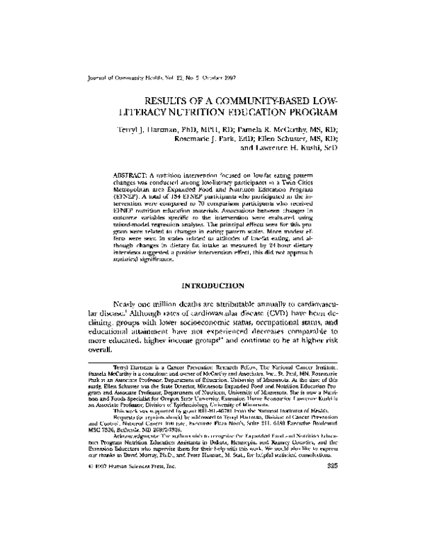 (PDF) Results of a community-based low-literacy nutrition education program