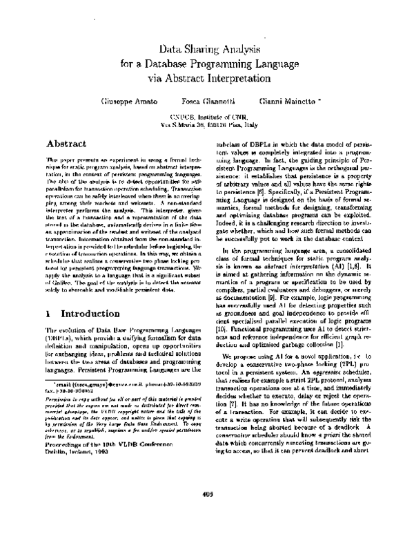 (PDF) Data Sharing Analysis for a Database Programming Lanaguage via ...