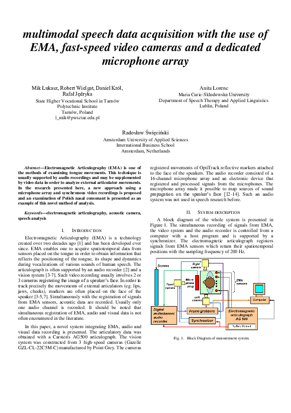 (PDF) Multimodal speech data acquisition with the use of EMA, fast ...