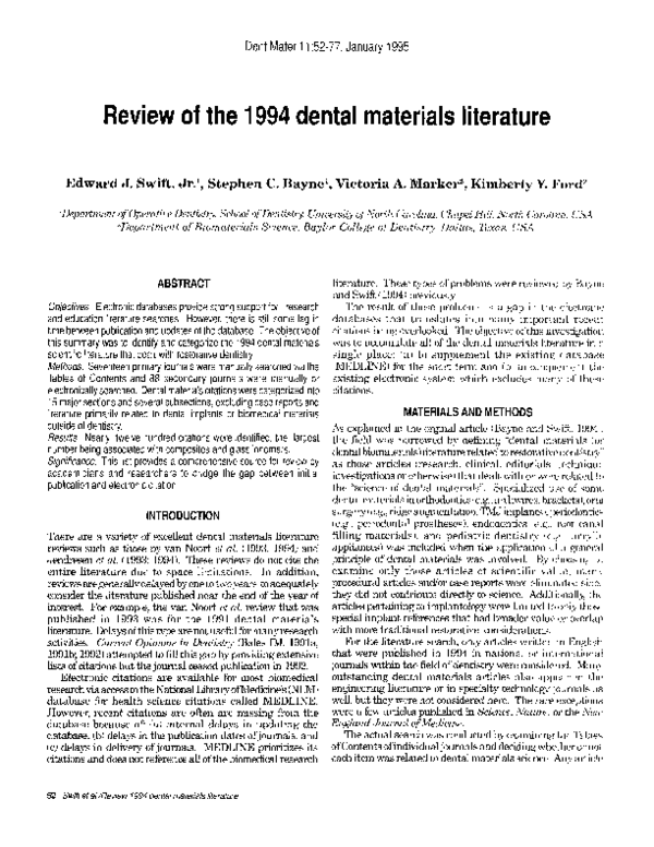 (PDF) Review of the 1994 dental materials literature Stephen Bayne