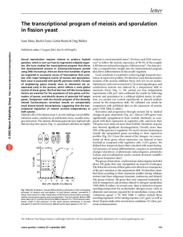 (PDF) The transcriptional program of meiosis and sporulation in fission ...