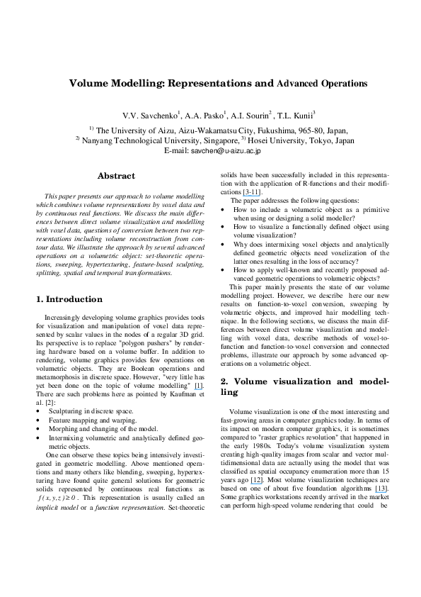 (PDF) Volume modelling: representations and advanced operations