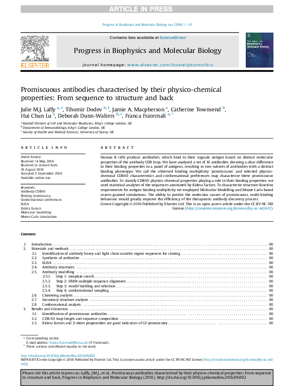 (PDF) Promiscuous antibodies characterised by their physico-chemical ...