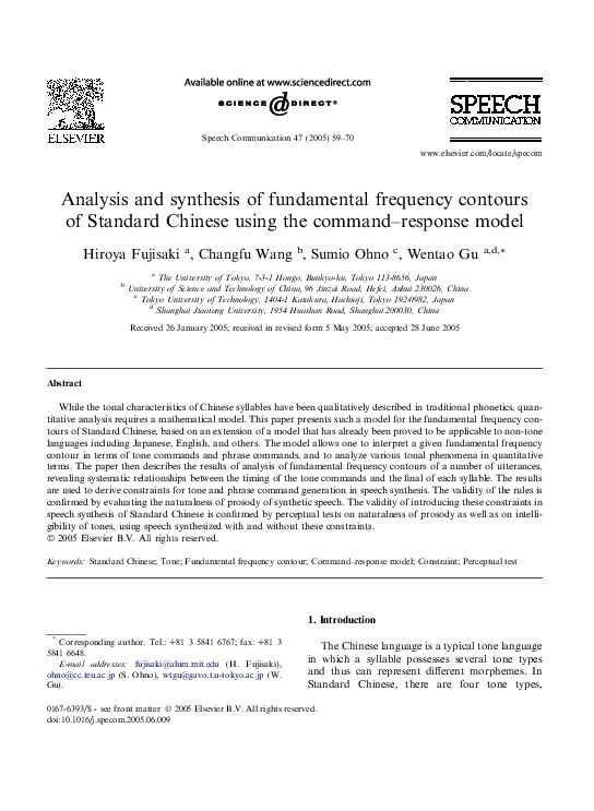 (PDF) Analysis and synthesis of fundamental frequency contours of ...