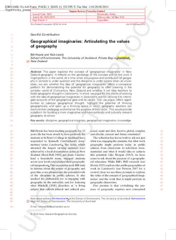 (PDF) Geographical imaginaries: Articulating the values of geography