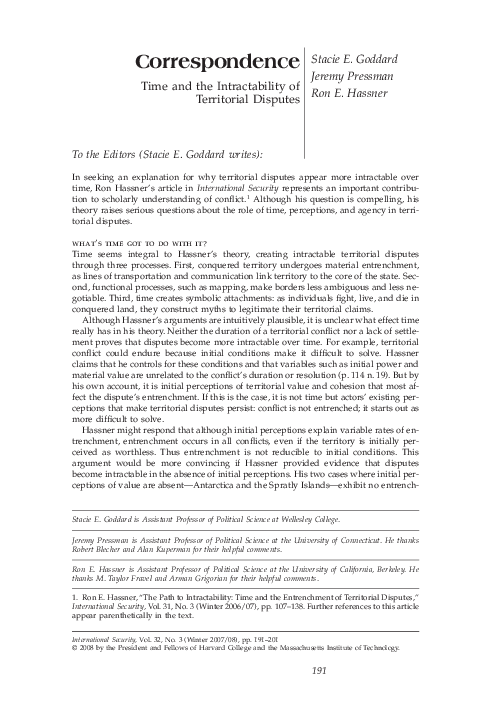 (PDF) Time and the Intractability of Territorial Disputes
