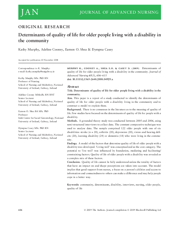 (PDF) Determinants of quality of life for older people living with a ...