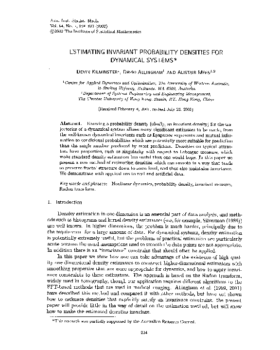 (PDF) Estimating Invariant Probability Densities for Dynamical Systems