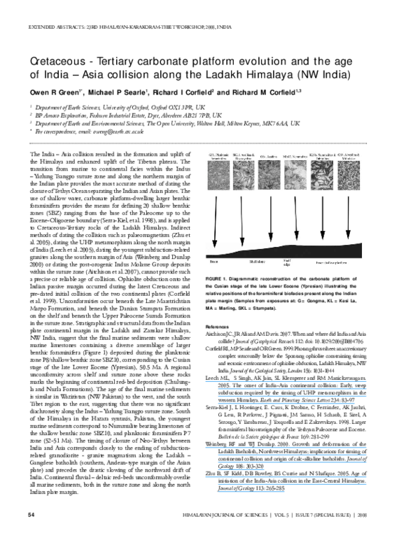 Pdf Cretaceous Tertiary Carbonate Platform Evolution And The Age Of The India Asia Collision Along The Ladakh Himalaya Northwest India Richard Corfield Academia Edu academia edu