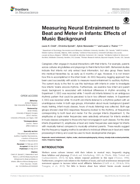 (PDF) Measuring Neural Entrainment to Beat and Meter in Infants ...