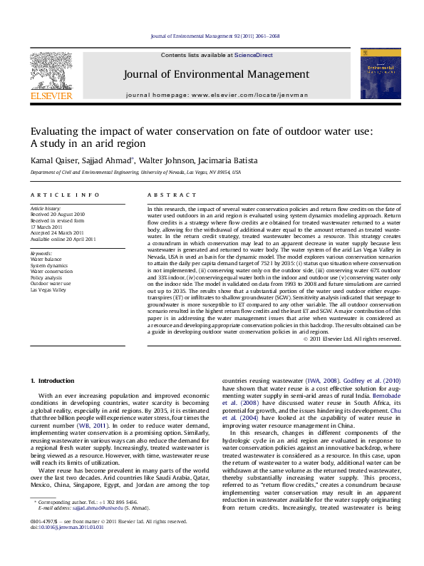 (PDF) Evaluating the impact of water conservation on fate of outdoor ...