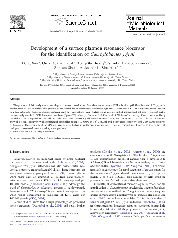 (PDF) Development of a surface plasmon resonance biosensor for the ...
