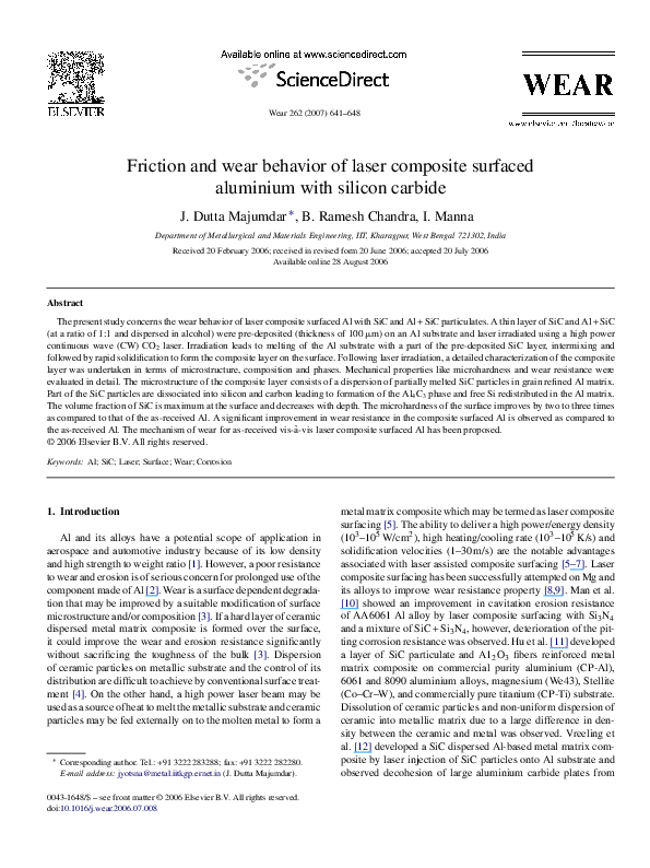 (PDF) Friction and wear behavior of laser composite surfaced aluminium ...