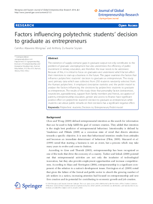 (PDF) Factors influencing polytechnic students' decision to graduate as ...
