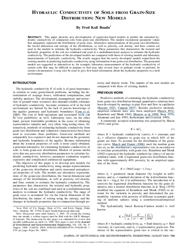 (PDF) Hydraulic Conductivity of Soils from Grain-Size Distribution: New ...