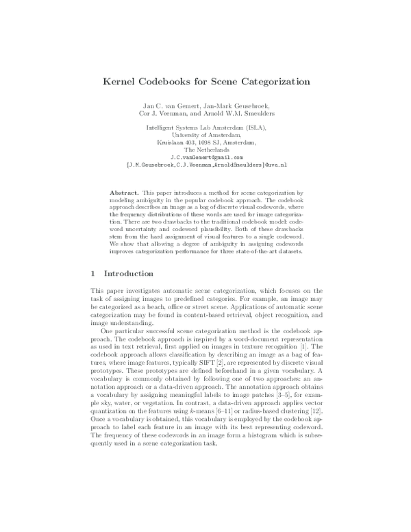 (PDF) Kernel Codebooks for Scene Categorization