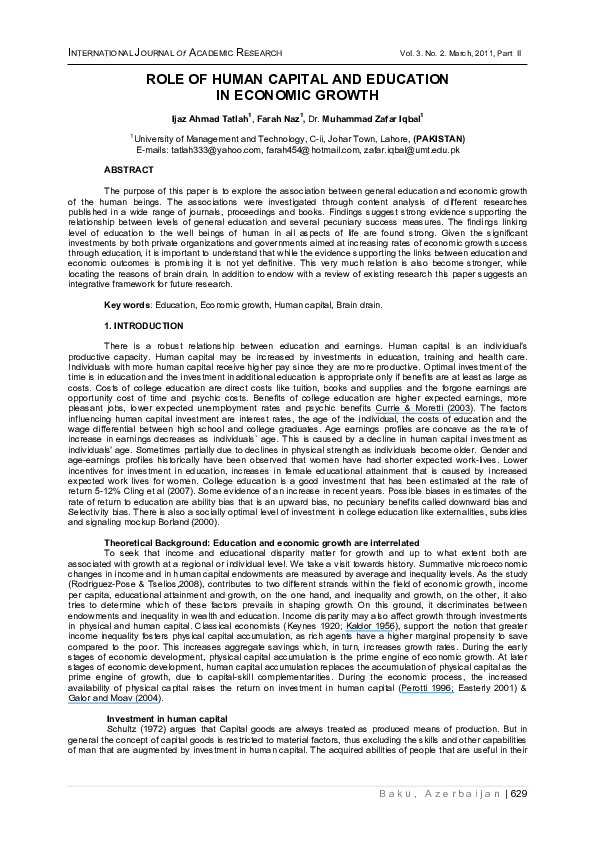 (PDF) Role of Human Capital and Education in Economic Growth
