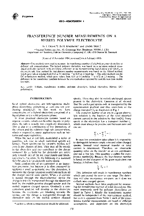 (PDF) Transference number measurements on a hybrid polymer electrolyte