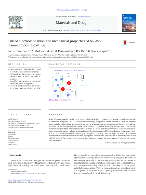 (PDF) Pulsed electrodeposition and mechanical properties of Ni-W/SiC ...