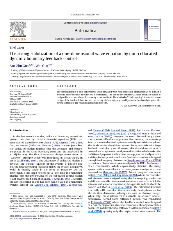 (PDF) The strong stabilization of a one-dimensional wave equation by ...