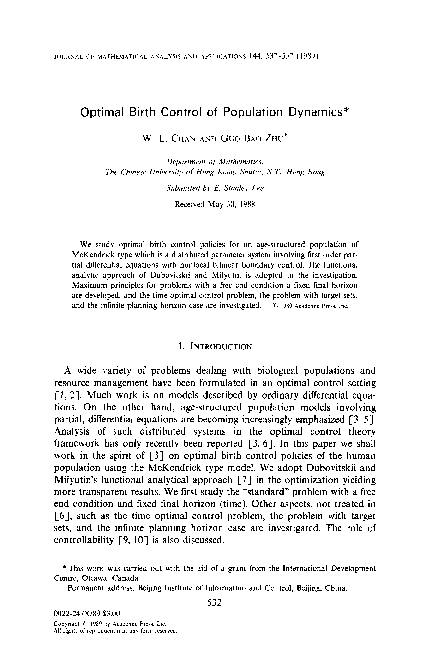 (PDF) Optimal birth control of population dynamics