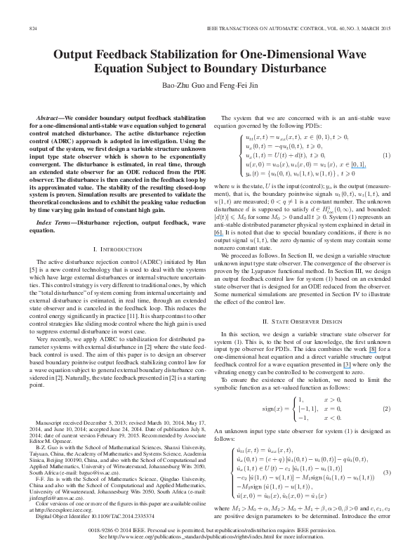 (PDF) Output feedback stabilization for one-dimensional wave equation ...