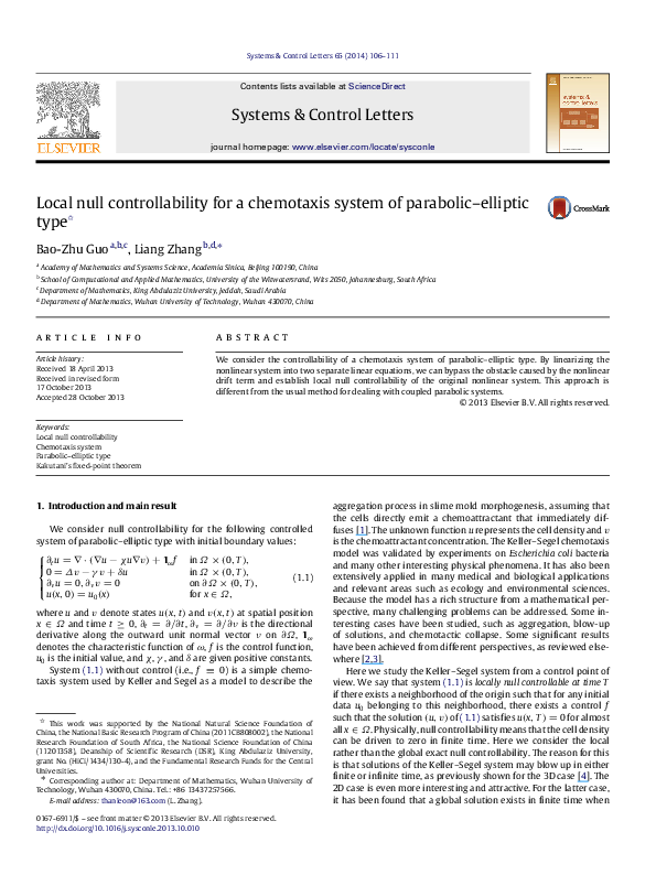 (PDF) Local Exact Controllability of a Parabolic System of Chemotaxis