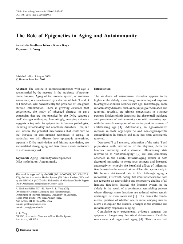 (PDF) The Role of Epigenetics in Aging and Autoimmunity