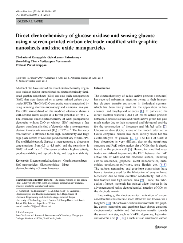 (PDF) Direct Electrochemistry of Glucose Oxidase and Biosensing for ...