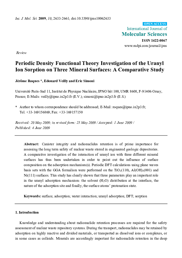 (PDF) Periodic Density Functional Theory Investigation of the Uranyl ...