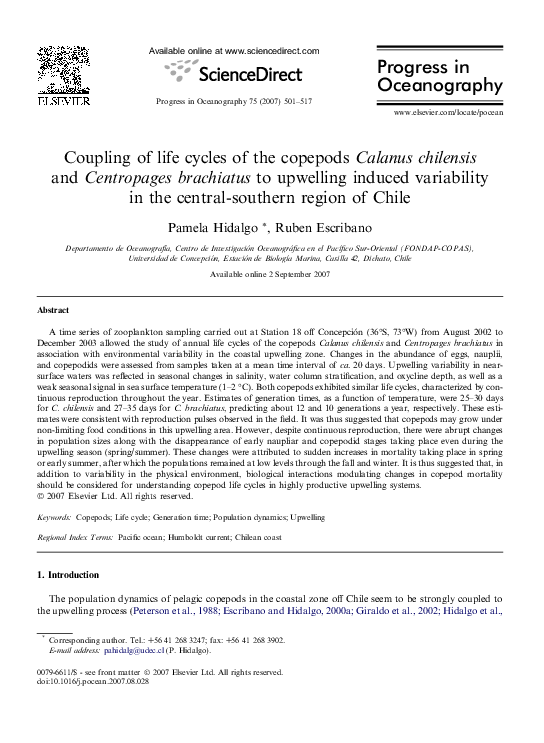 (PDF) Coupling of life cycles of the copepods Calanus chilensis and ...