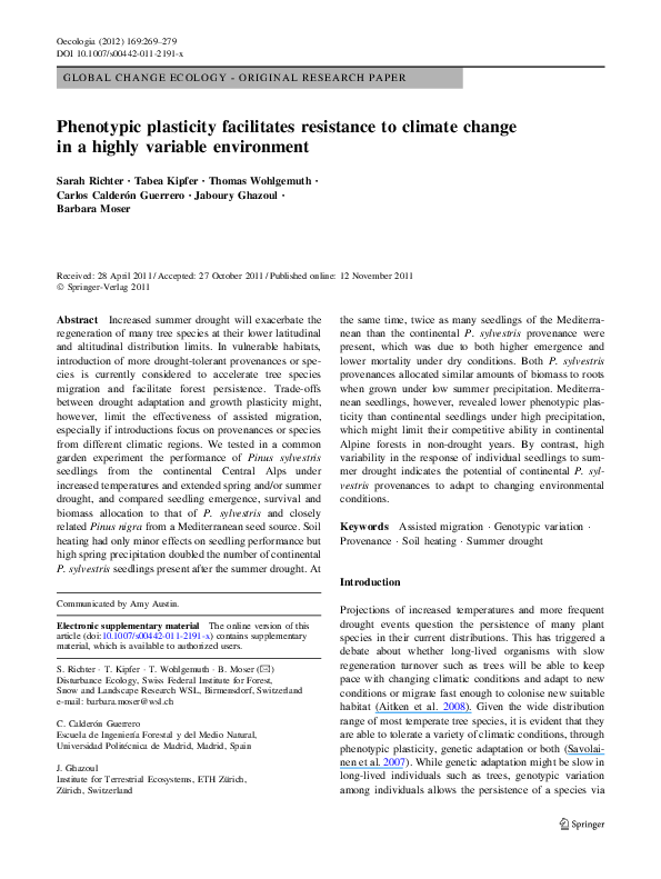 (PDF) Phenotypic plasticity facilitates resistance to climate change in ...