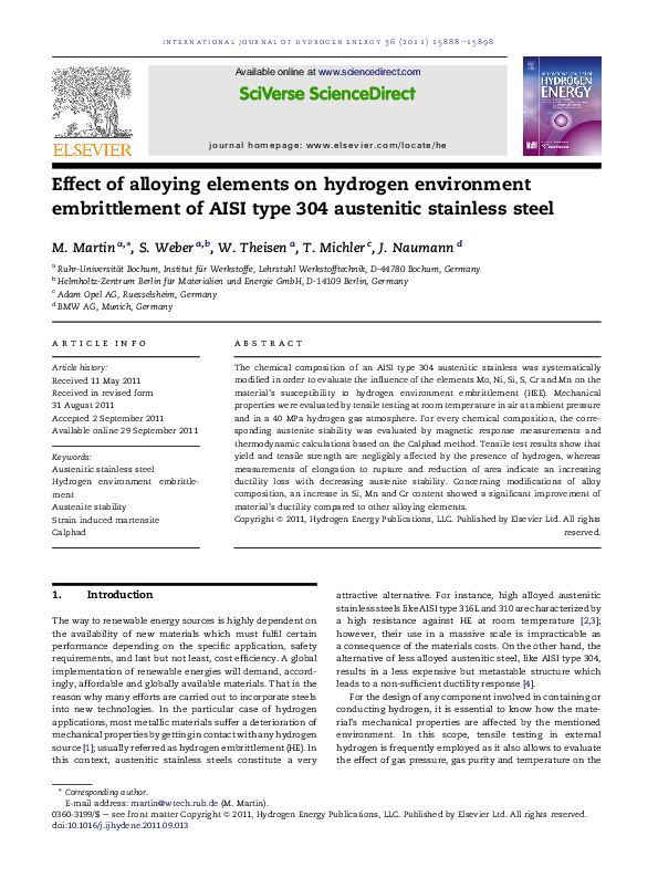 (PDF) Effect of alloying elements on hydrogen environment embrittlement ...