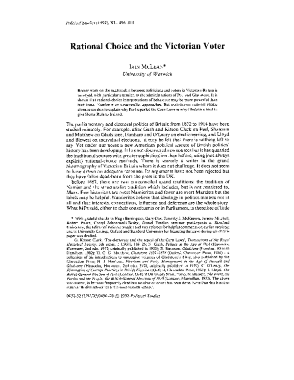 (PDF) Rational Choice and the Victorian Voter