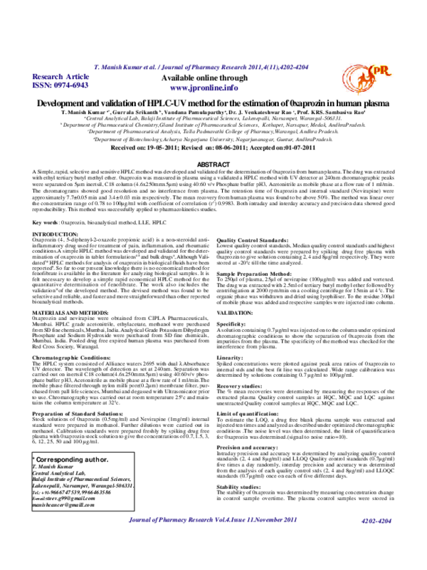 (PDF) Development and validation of a HPLC-UV method for the ...