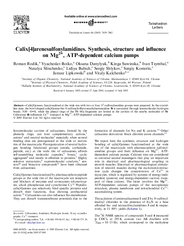 (PDF) Calix[4]arenesulfonylamidines. Synthesis, structure and influence